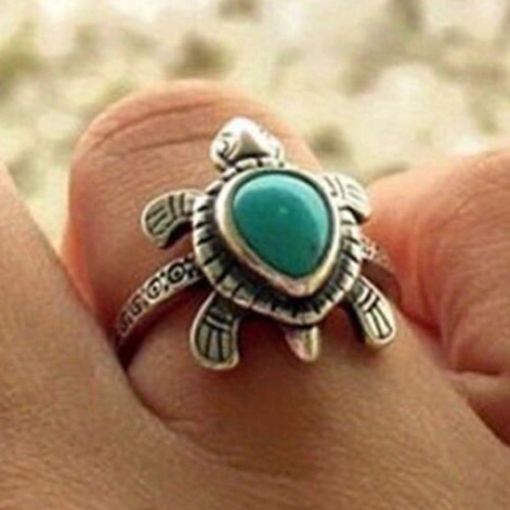 3for$20 1pc Vintage Turtle Ring With Teardrop Shaped Rhinestone